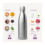 Qwetch Flaska úr einangruðu, riðfríu stáli - Burstað stál  - 500 ml