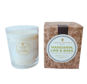 Mandarínu, lime og basil ilmkerti í glerglasi, Amphora Aromatics, 40klst.